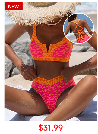 Neon Pink & Orange V-Wire High Waist Bikini Set