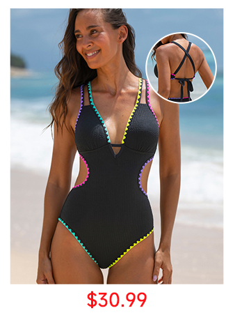 Black Cutout Neon Piping One Piece