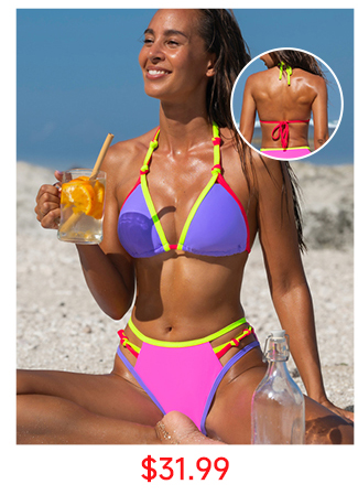 Contrast-Trim Lace-Up Triangle Bikini Set