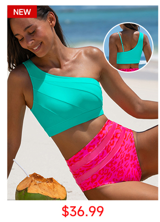 One-Shoulder High-Waist Leopard Bikini Set