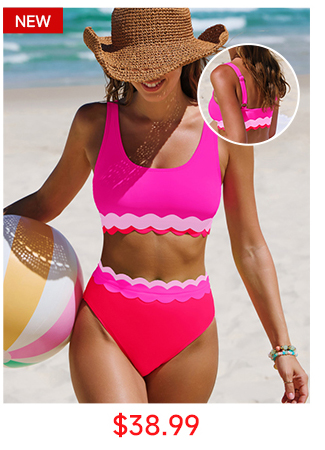 Scalloped Trim Sporty High-Waist Bikini Set