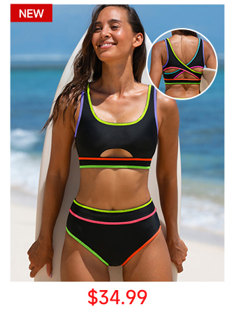 Sporty Contrast Trim Cutout Crossback Bikini Sett