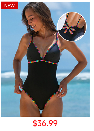 Black Clam-Shell Trim One-Piece
