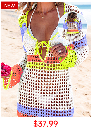 Colorblock Crochet Cover-Up Dress