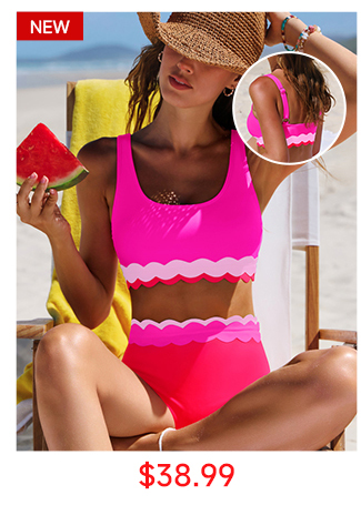 Scalloped Trim Sporty High-Waist Bikini Set