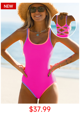 Color Contrast Cut Out Lace-up One Pieces