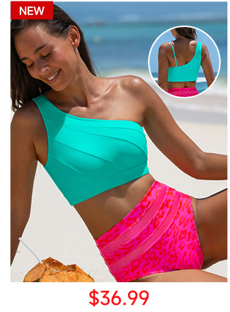 One-Shoulder High-Waist Leopard Bikini Set