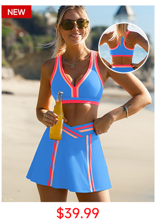 Sporty Color Contrast 3 Piece Bikini Sets