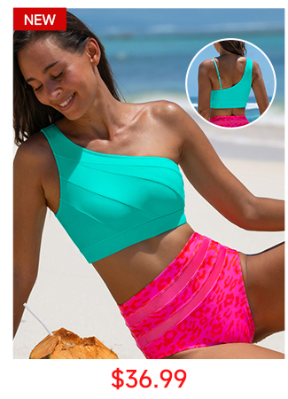 Folklore Contrast-Stitch Smocked Bandeau High-Waisted Bikini Set