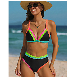 Leopard-Trim Colorblock Cross-Back Bikini Set