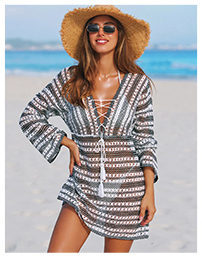 Monochrome Lace-Up Cover-Up Dress