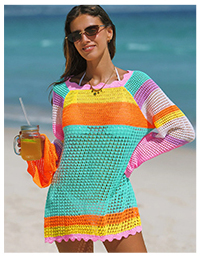 Rainbow Crochet Mesh Beach Cover-Up Dress