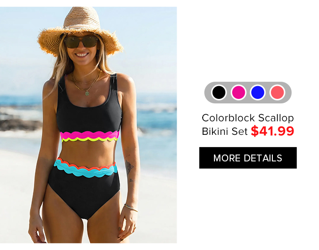 Colorblock Scallop Bikini Set