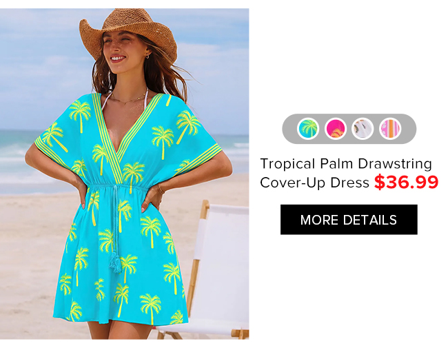 Tropical Palm Drawstring Cover-Up Dress