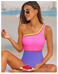 Colorblock One-Shoulder Cross Back One-Piece Swimsuit