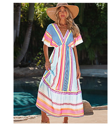 Striped Tiered Cross-Back Maxi Dress