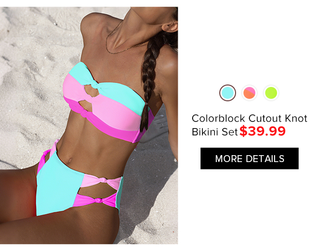 Colorblock Cutout Knot Bikini Set