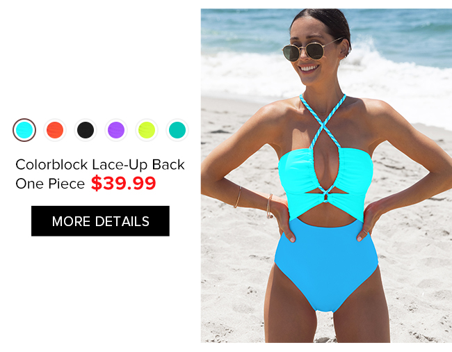 Colorblock Lace-Up Back One Piece Swimsuit