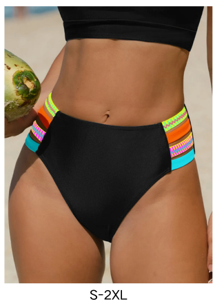 Rainbow Webbing Patchwork Bikini Bottoms