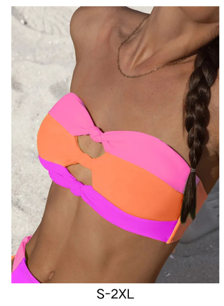 Color Block Cut Out Patchwork Bikini Tops