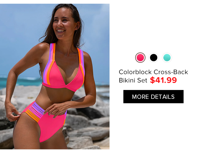 Color Block Cross-Back Bikini Set