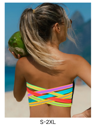 Rainbow Webbing Patchwork Bikinii Tops