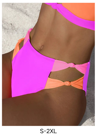 Color Block Cut Out Patchwork Bikini Bottoms