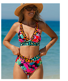 Upgraded Patchwork Print Cross-Back High-Waist Bikini Set