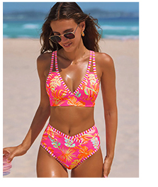 Floral Print Cross-Back Bikini Set