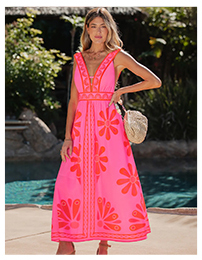 Tropical Print V-Neck Maxi Dress