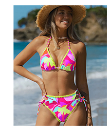 Tropical Print Halter Triangle Bikini Set