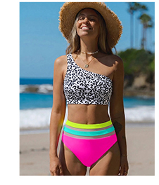 Leopard One-Shoulder High Waist Bikini Set