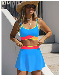 Colorblock 3-Piece High Waist Bikini Set with Skirt