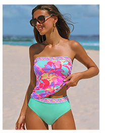 Floral Print Bandeau Tankini Set