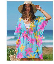Tropical Floral Drawstring Cover-Up Dress
