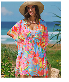Tropical Floral Drawstring Cover-Up Dress