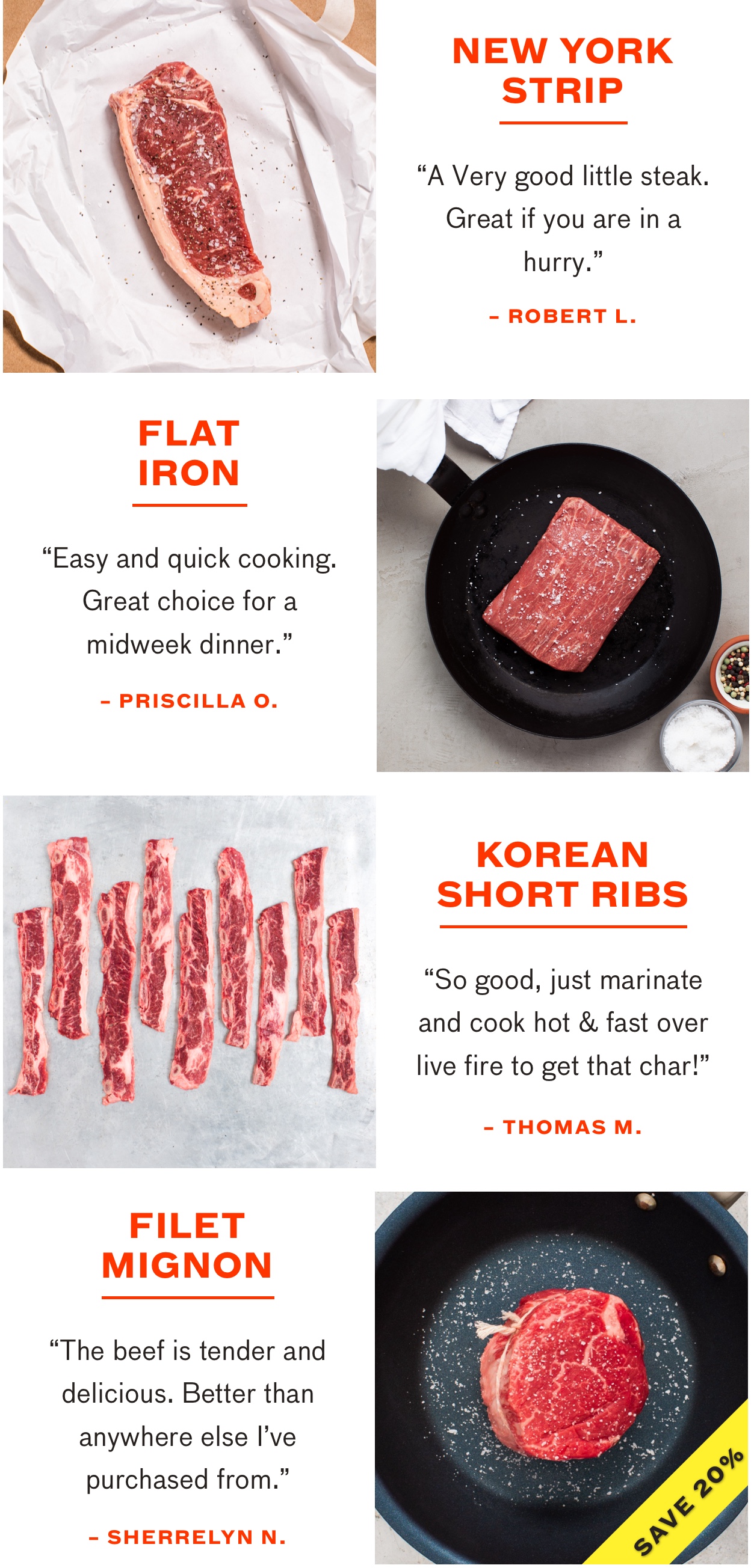 NY Strip, Flat Iron, Korean Short Ribs