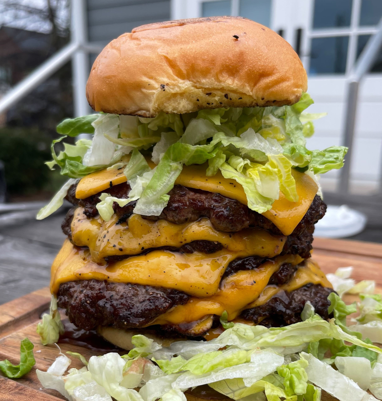 Image of a super-stacked burger