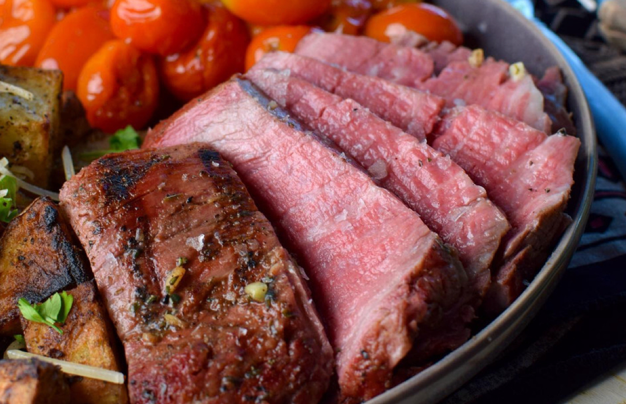 Image of perfectly reverse-seared and sliced steak