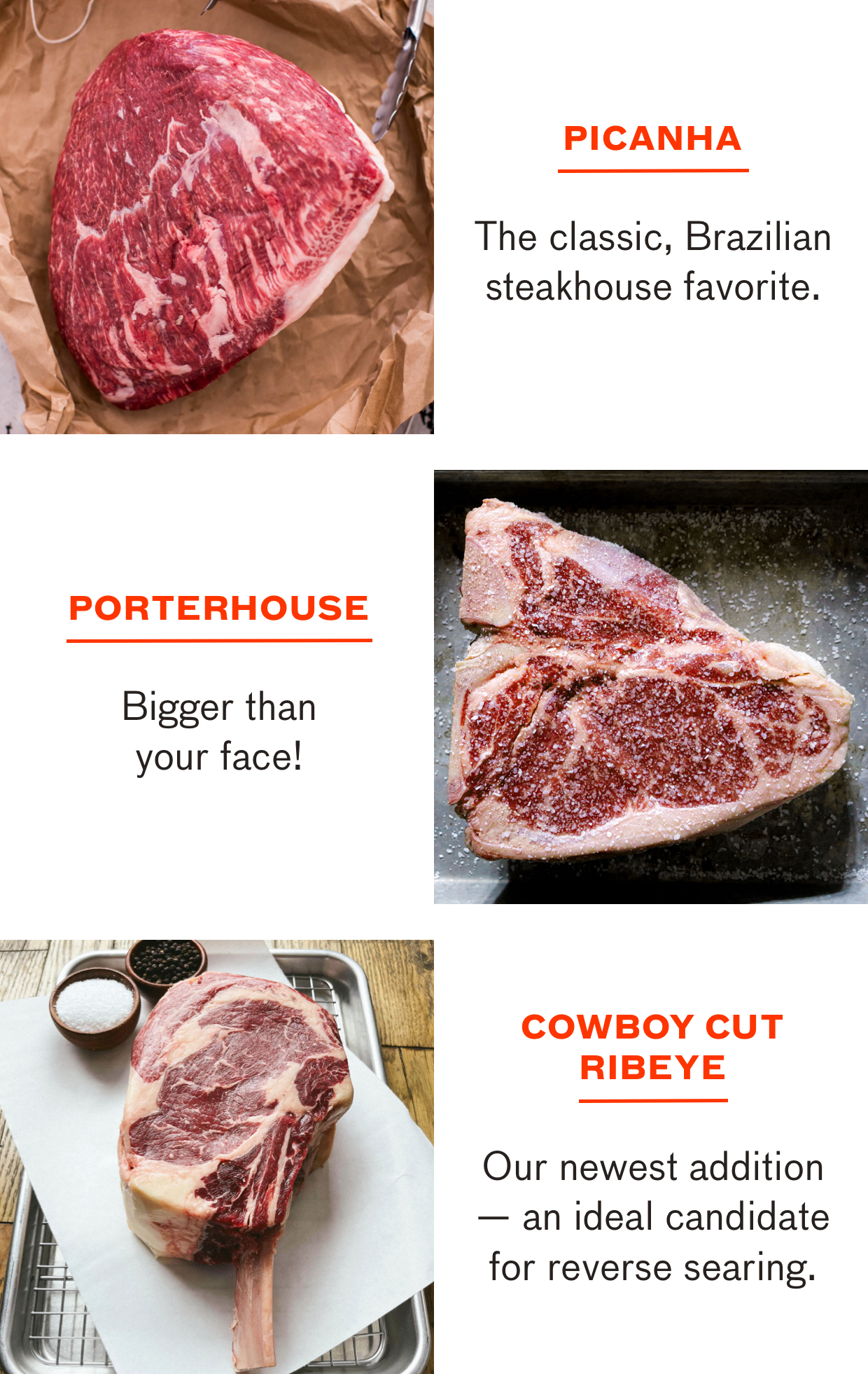 Shop Picanha, Porterhouse and Cowboy Cut