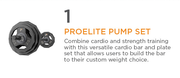 1. ProElite Pump Set | Combine cardio and strength training with this versatile cardio bar and plate set that allows users to build the bar to their custom weight set.