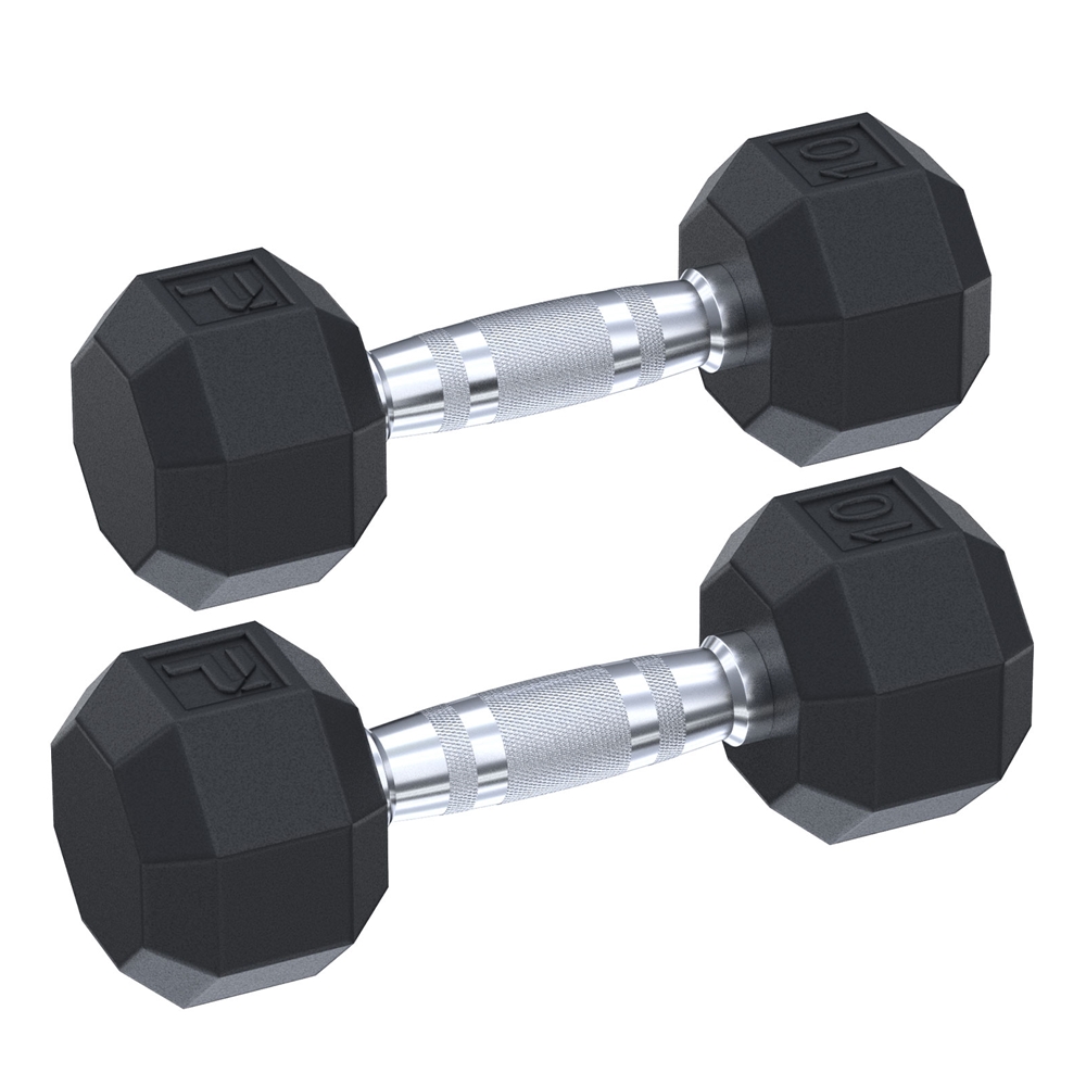Image of Rubber Octagonal Dumbbell - 10 lbs Pair