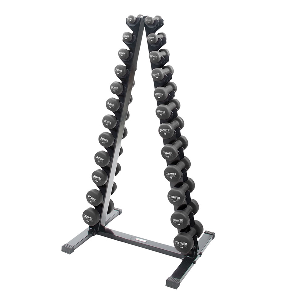 Image of Neoprene/Vinyl Dumbbell Vertical Rack w/Black Neoprene DB Set 1-15 lbs