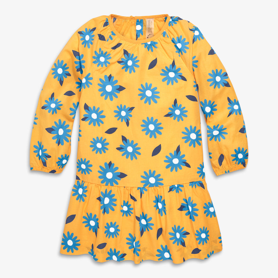 Kids long sleeve swing dress in sunflowers