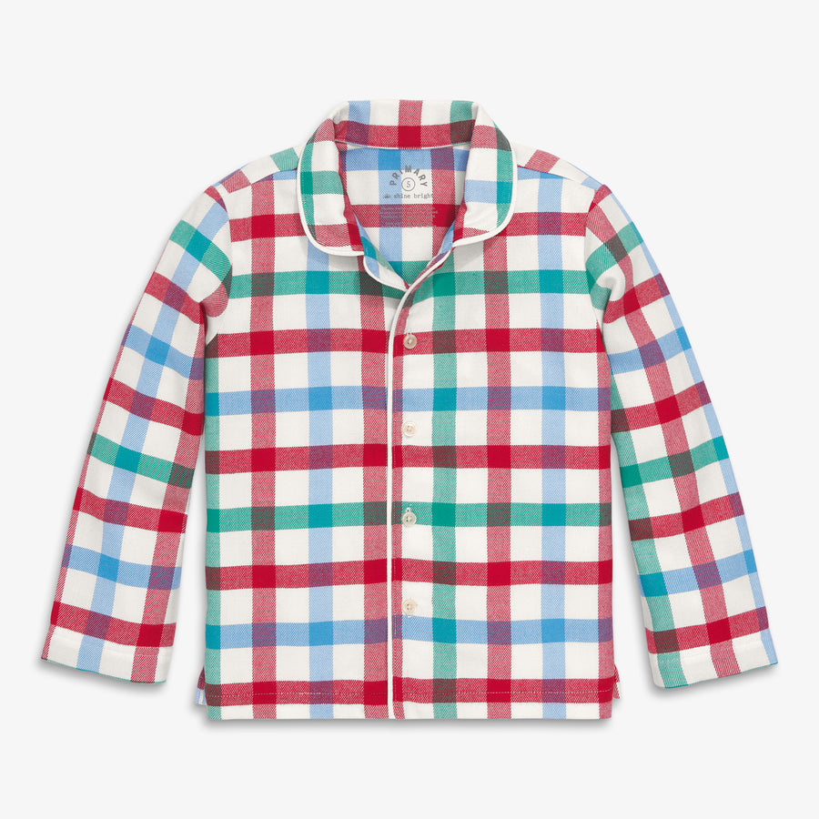 Kids flannel PJ top in peppermint plaid