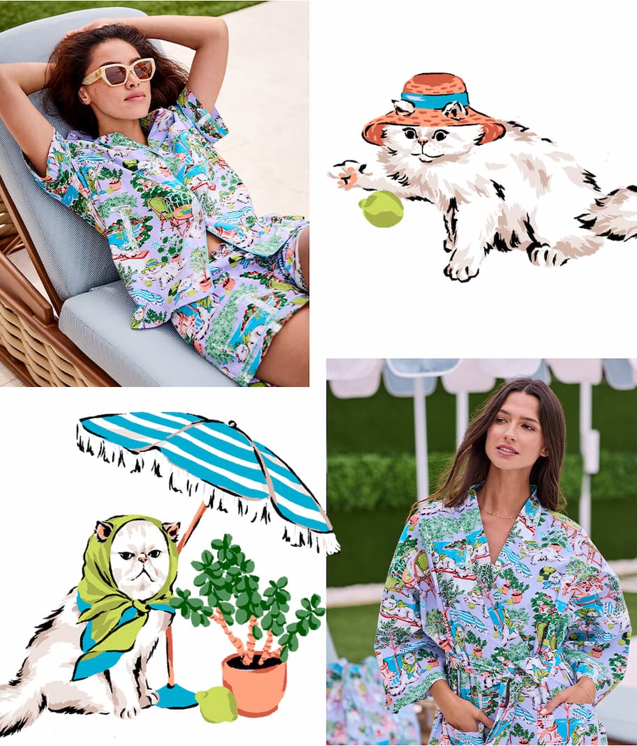 Shop Mediterranean Meow pajamas new for Summer