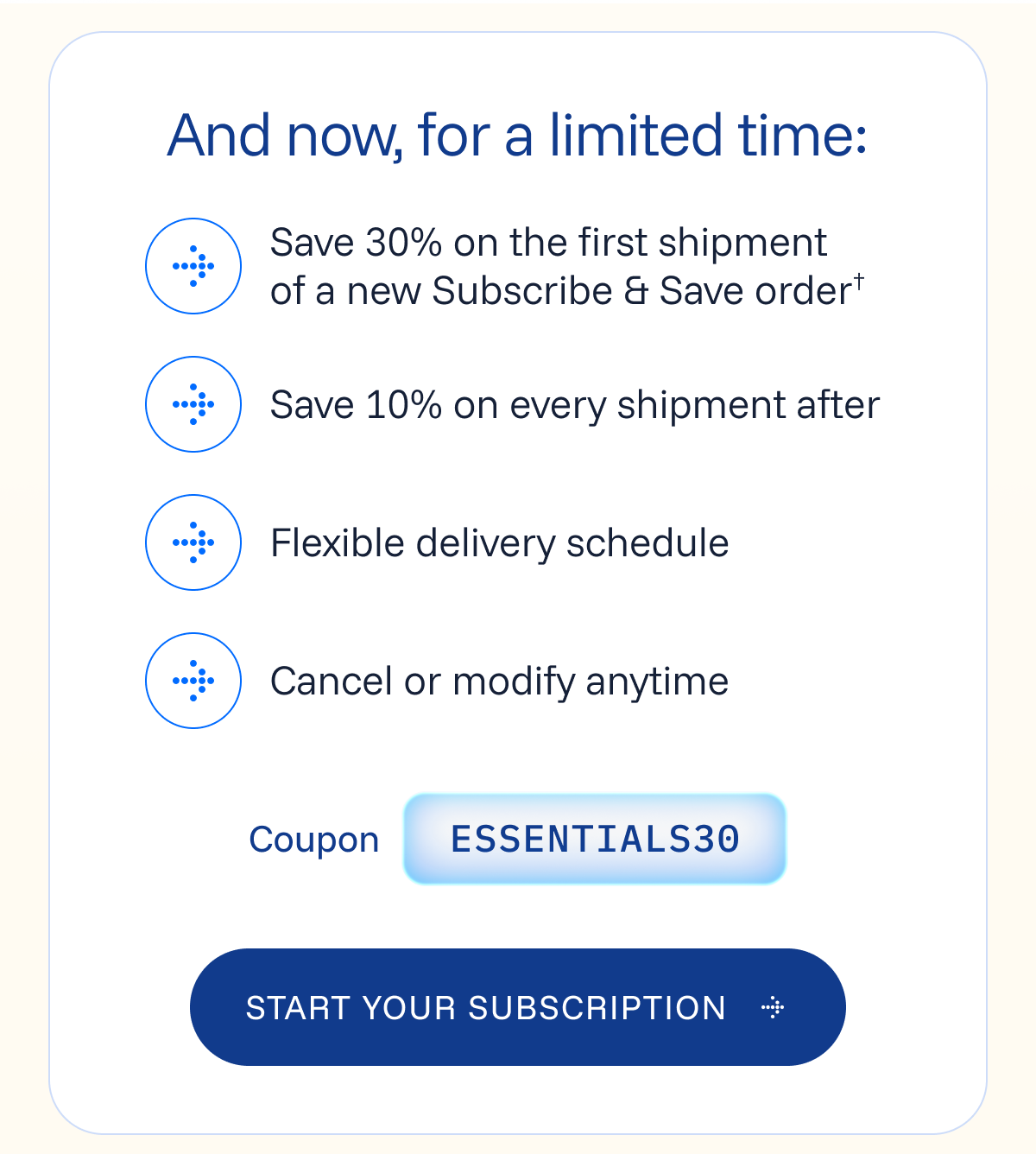 Coupon: ESSENTIALS30 Start Your Subscription 