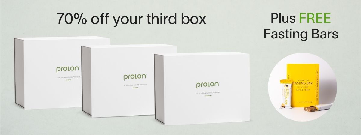 Get 70% off your 3rd Prolon kit plus FREE Fasting Bars