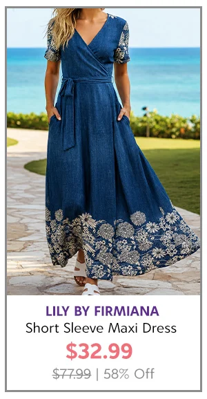 Lily by Firmiana Women’s Short Sleeve Maxi Dress Women’s Apparel Navy Cream Border Print