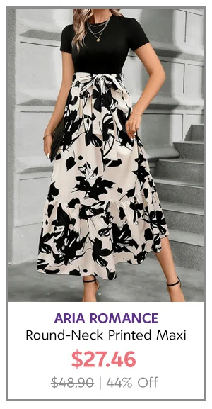 Aria Romance Short-Sleeve Round-Neck Printed Maxi Dress